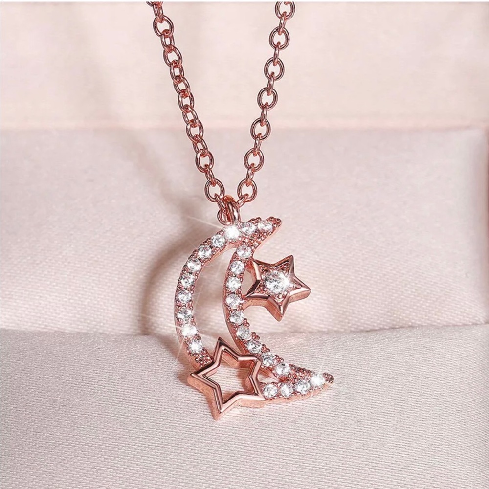 🌙⭐️Rose Gold Moon Stars Pendant Necklace⭐️🌙
